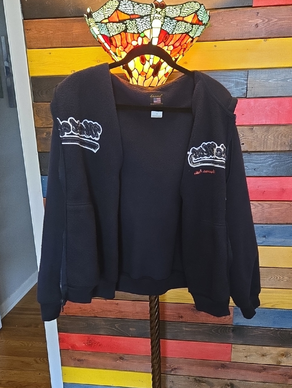 Black Zip-Up Hoodie with Embroidered Script❤️